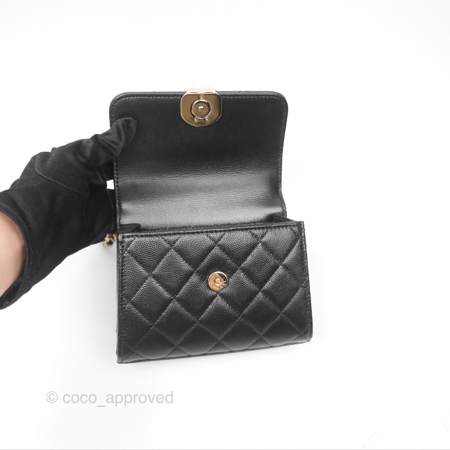 Chanel Kelly Clutch With Chain Black Caviar Gold Hardware