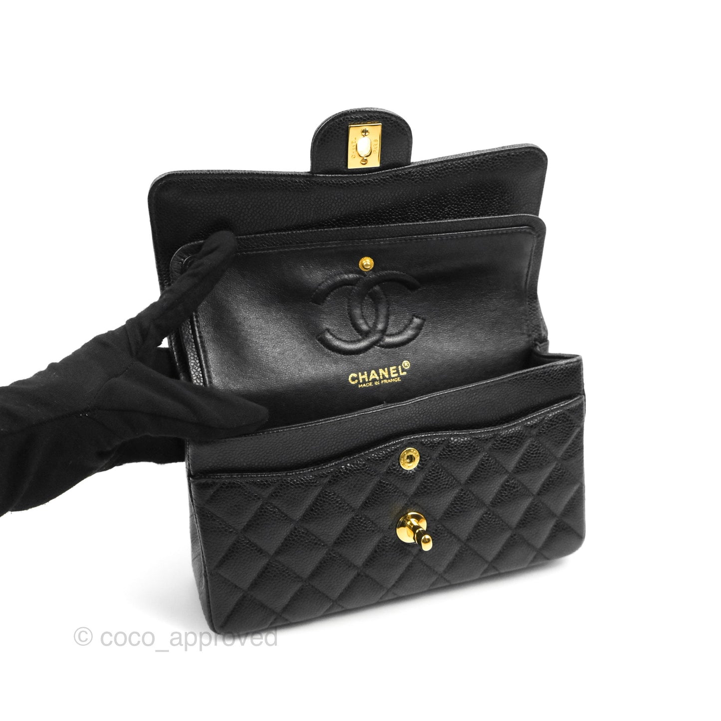 Chanel Vintage Classic Small S/M Flap Black Caviar 24K Gold Hardware