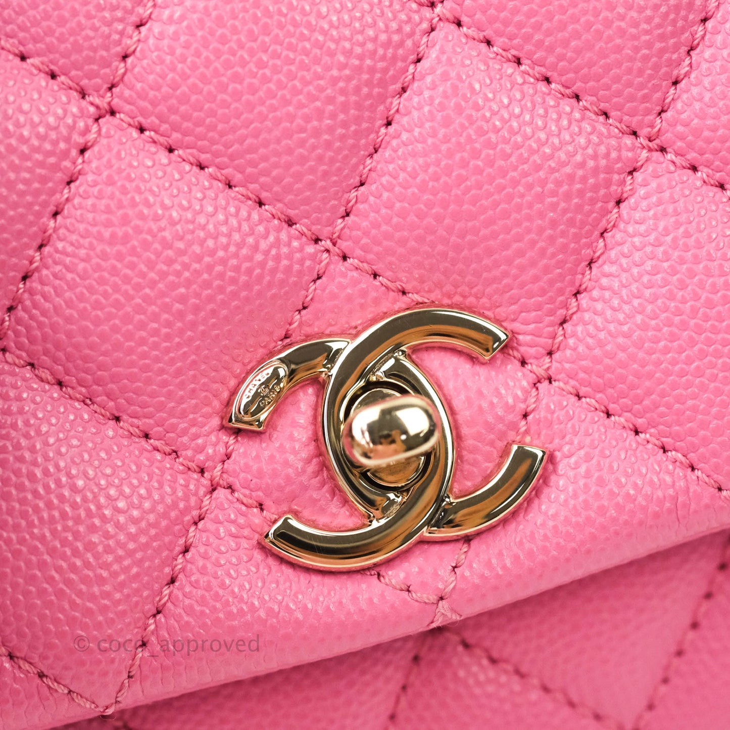 Chanel Extra Mini Coco Handle Quilted Pink Caviar Lizard Embossed Handle Gold Hardware