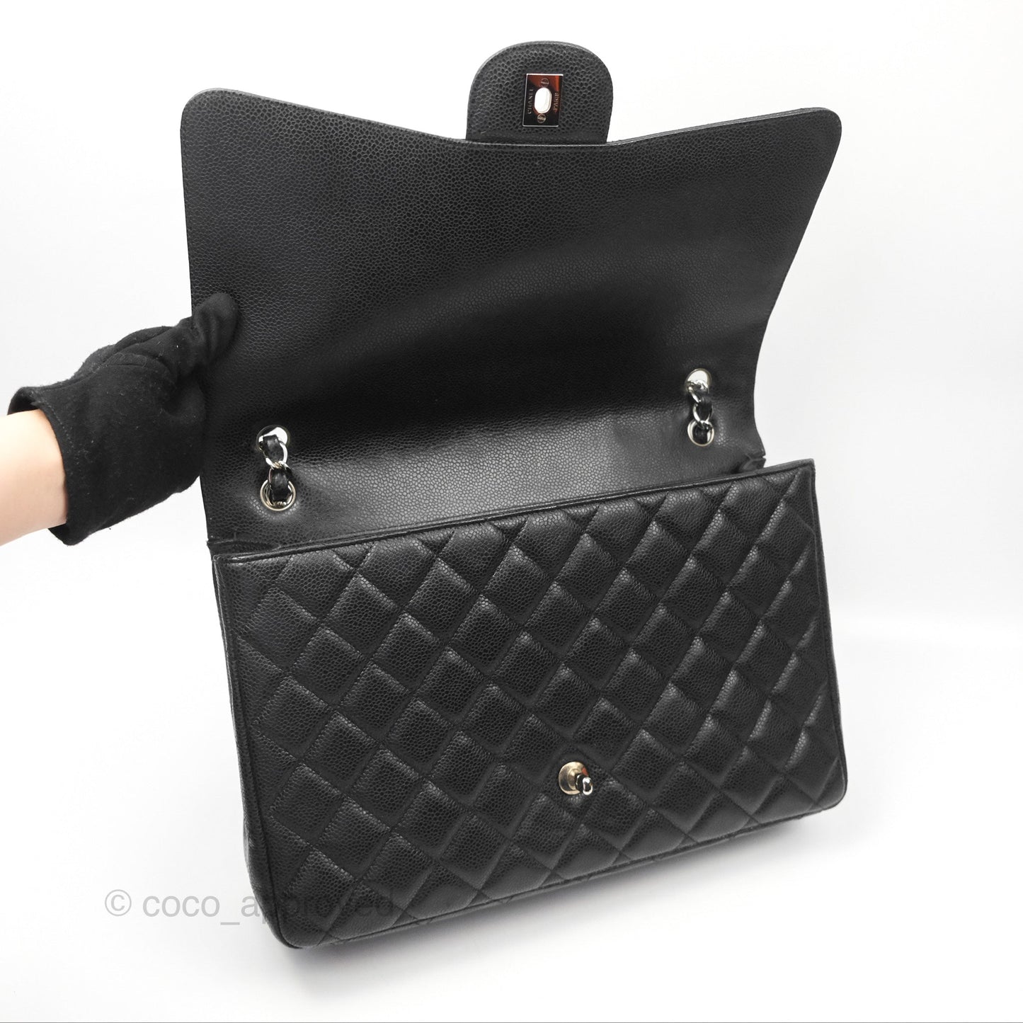 Chanel Quilted Maxi Single Flap Black Caviar Silver Hardware