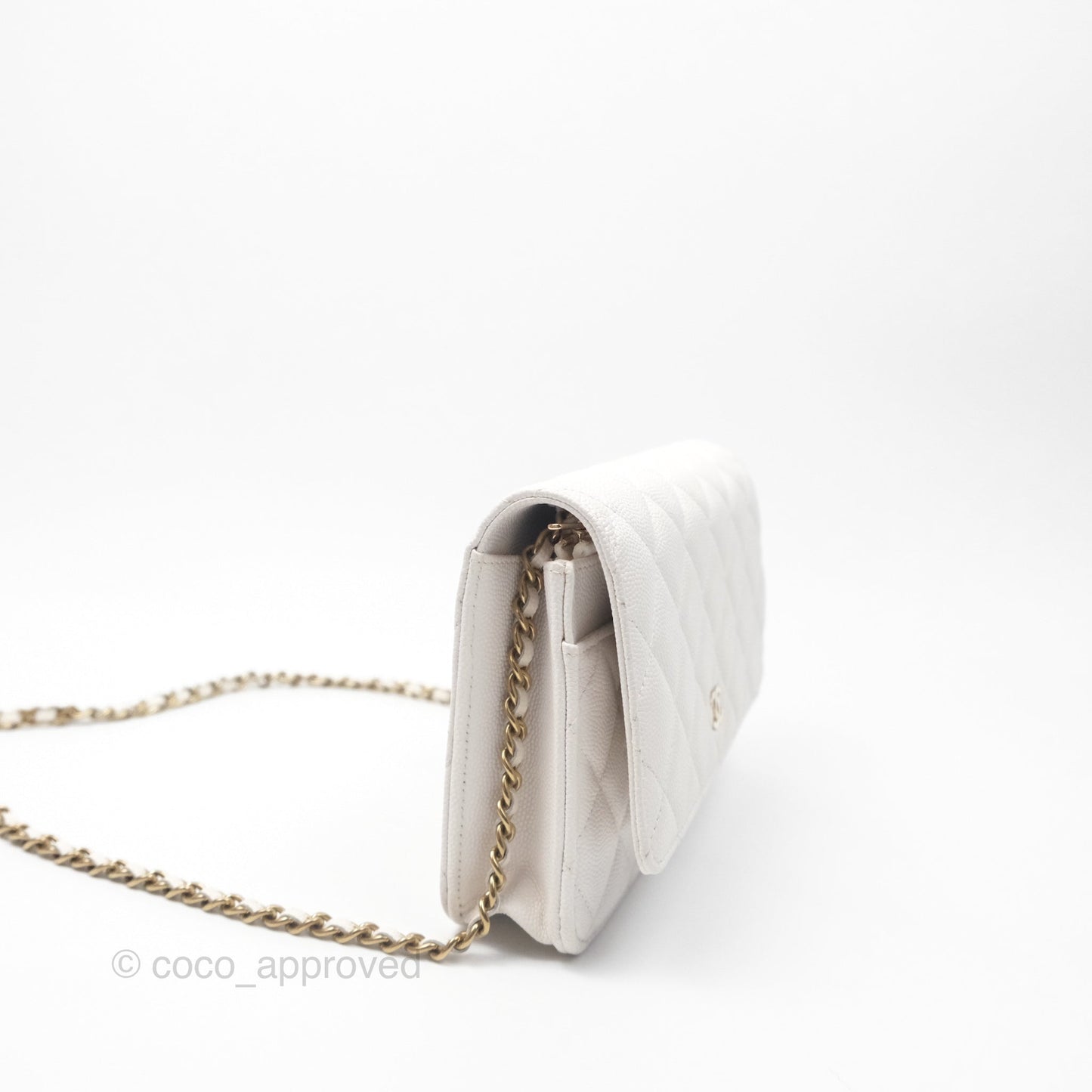 Chanel Quilted Classic Wallet on Chain WOC White Caviar Gold Hardware