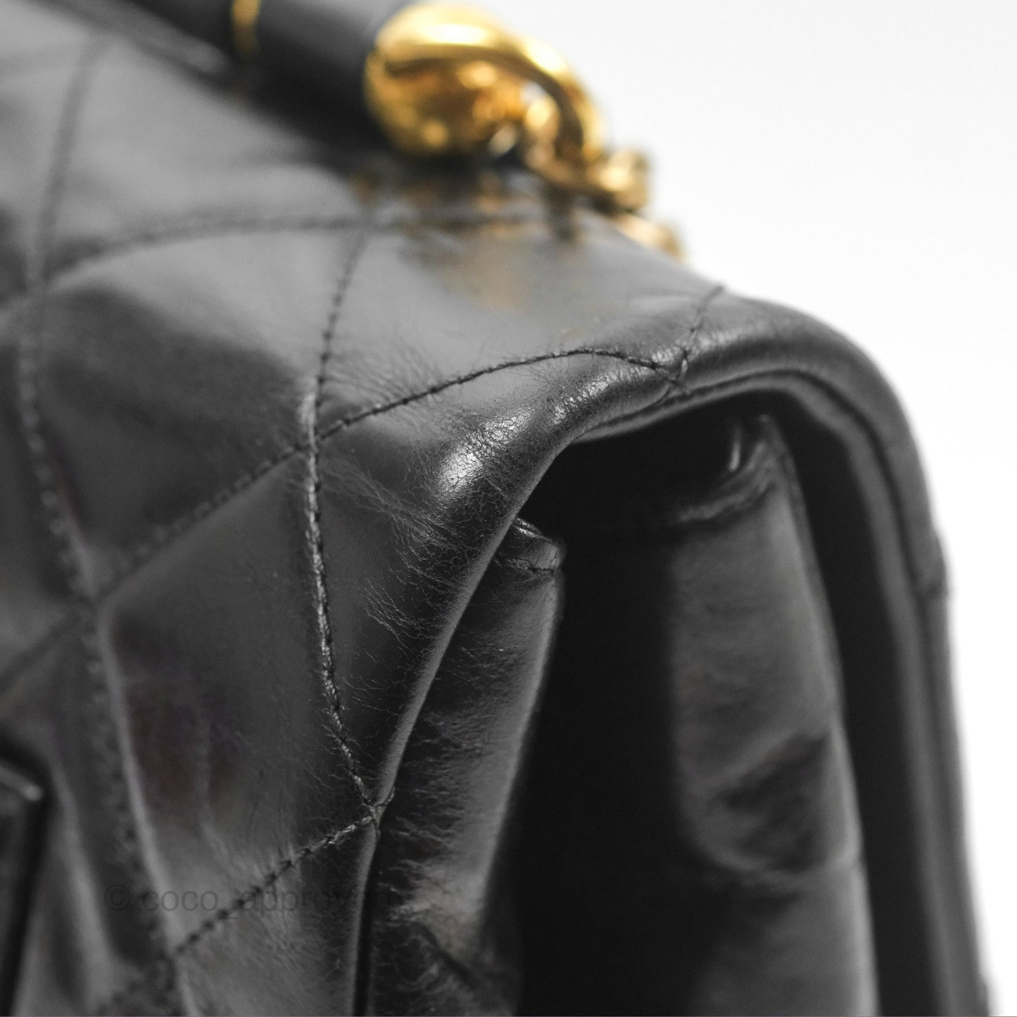 Chanel Gold Bar Top Handle Shoulder Bag Black Glazed Aged Calfskin Aged Gold Hardware