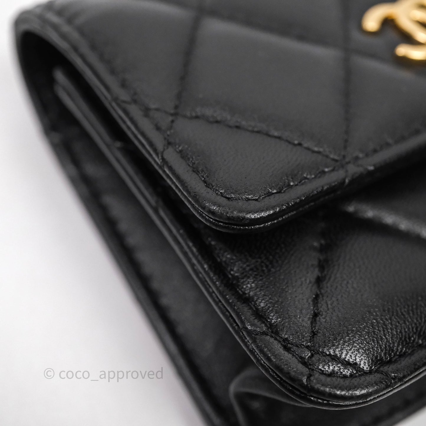Chanel Jewel Hook Card Holder Black Lambskin Aged Gold Hardware