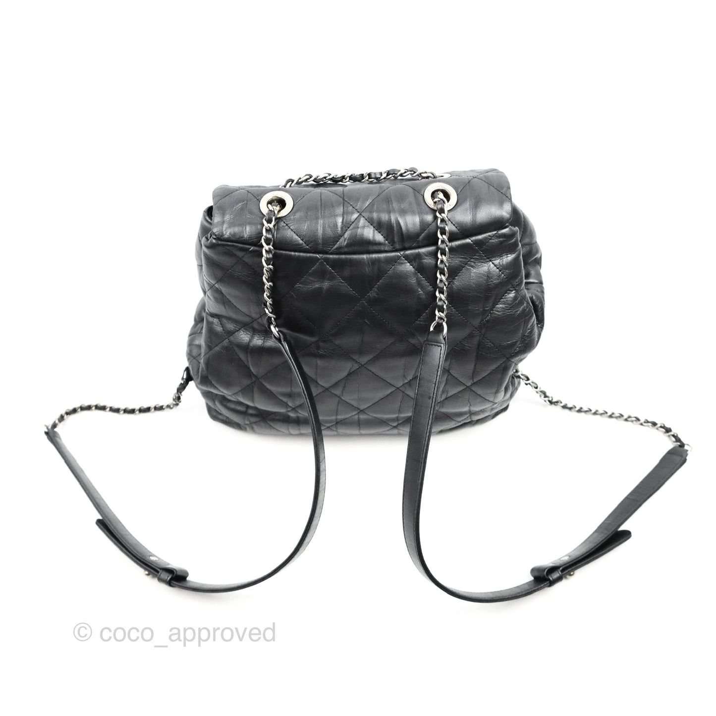 Chanel Ground Control Flap Backpack Quilted Iridescent Dark Grey Aged Calfskin Silver Hardware