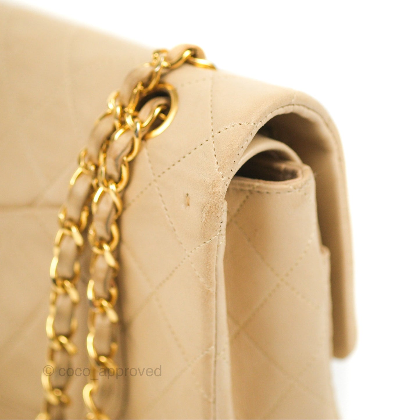 Chanel Vintage Medium Classic Flap Beige Lambskin 24K Gold Hardware