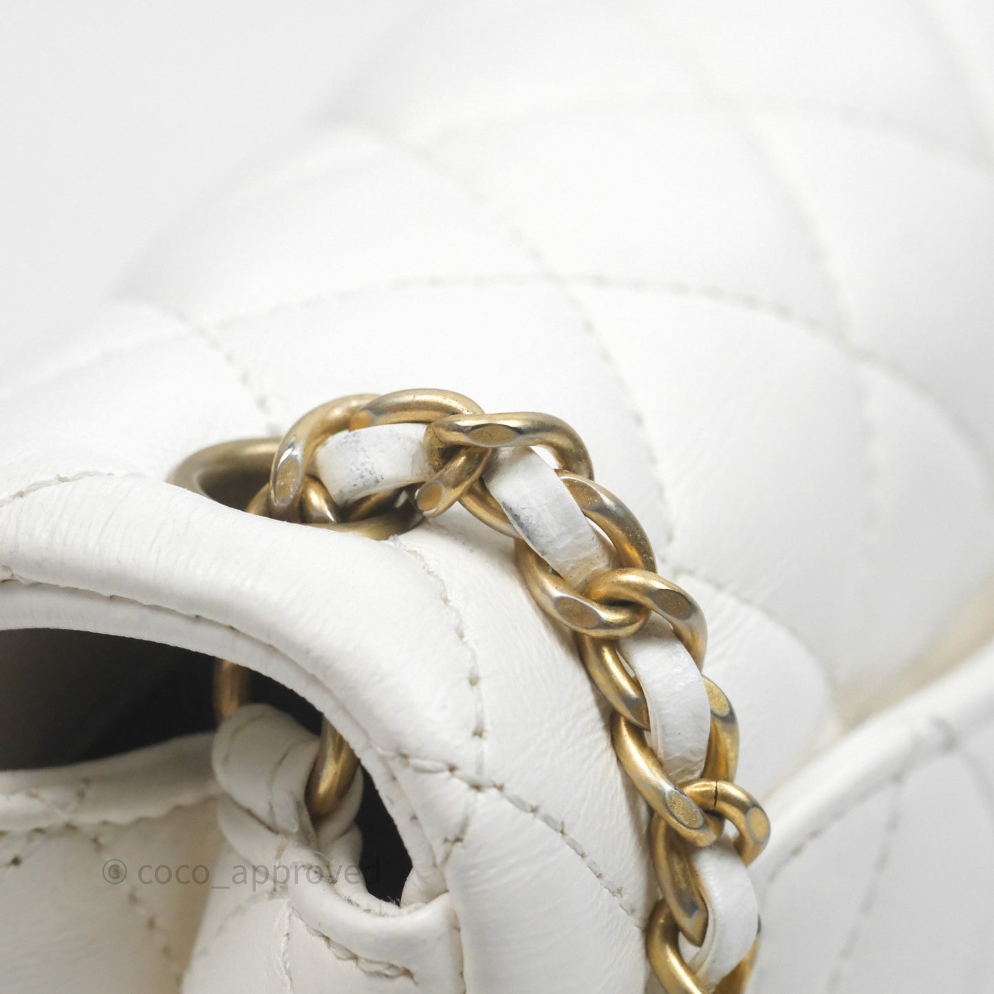 Chanel Mini Rectangular Pearl Crush Quilted White Lambskin Aged Gold Hardware