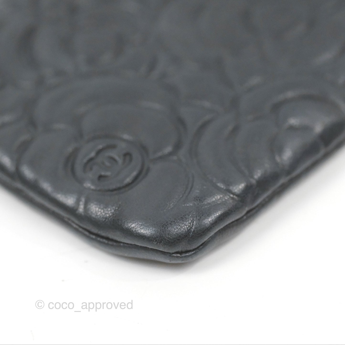 Chanel Quilted Mini O Case Camellia Black Lambskin Silver Hardware