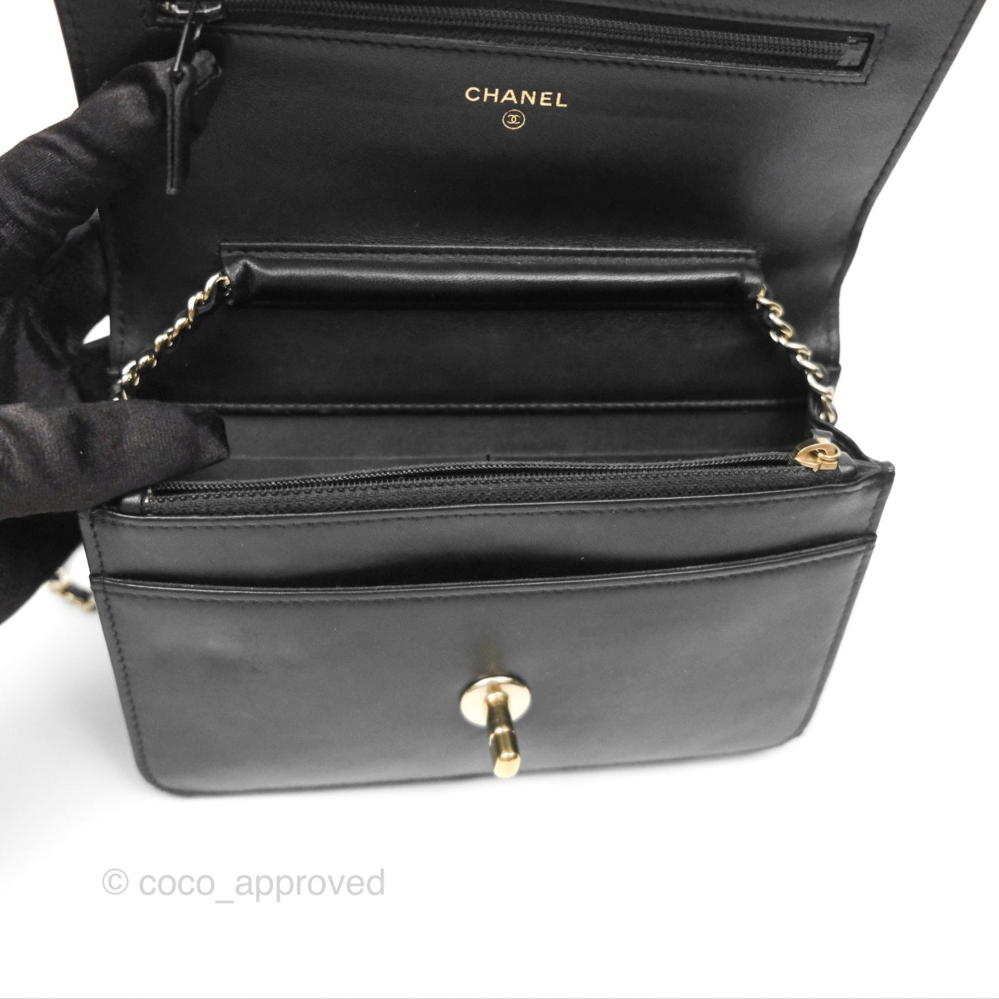 Chanel Wallet On Chain WOC Black Patent Lambskin Gold Hardware