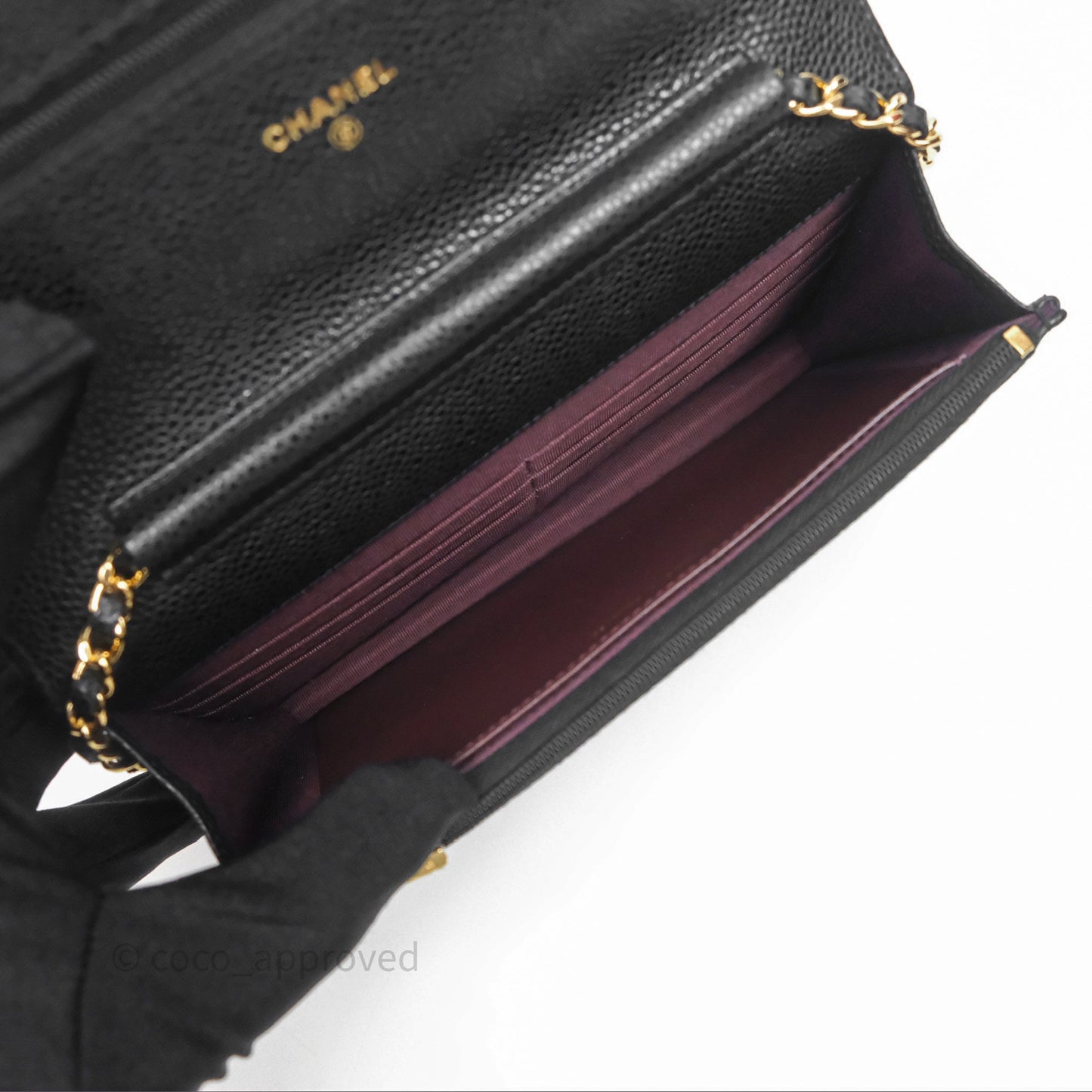 Chanel Classic Quilted Wallet On Chain WOC Black Caviar Gold Hardware