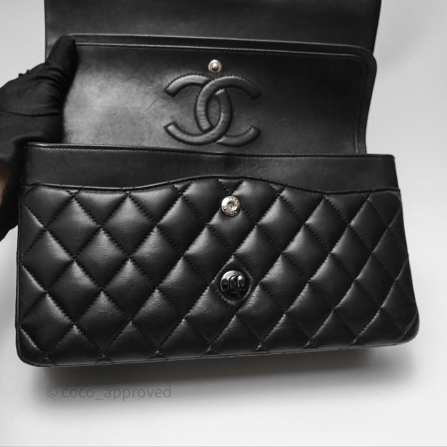 Chanel Classic Quilted M/L Medium Double Flap So Black Lambskin