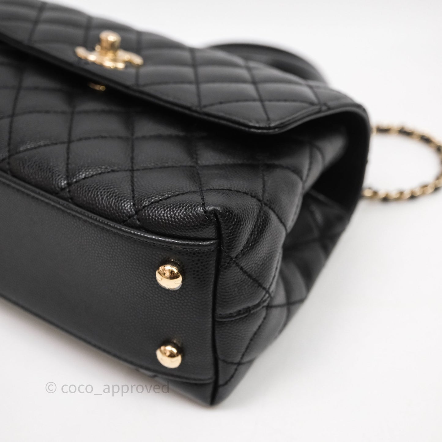 Chanel Small Quilted Coco Handle Black Caviar Gold Hardware