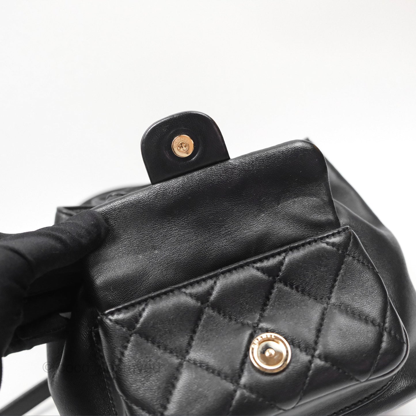 Chanel Quilted Small Duma Drawstring Backpack Black Lambskin