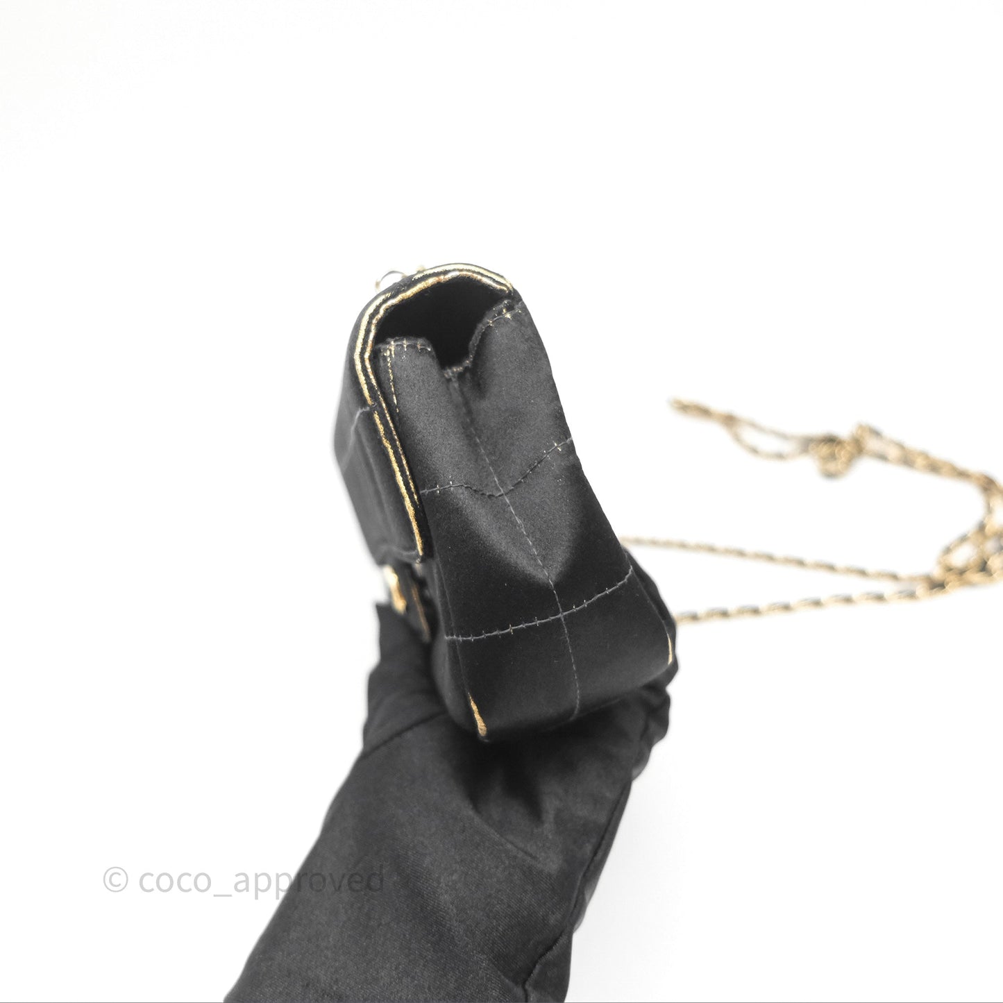 Chanel Vintage Mini Chocolate Bar Flap Black Satin Gold Hardware