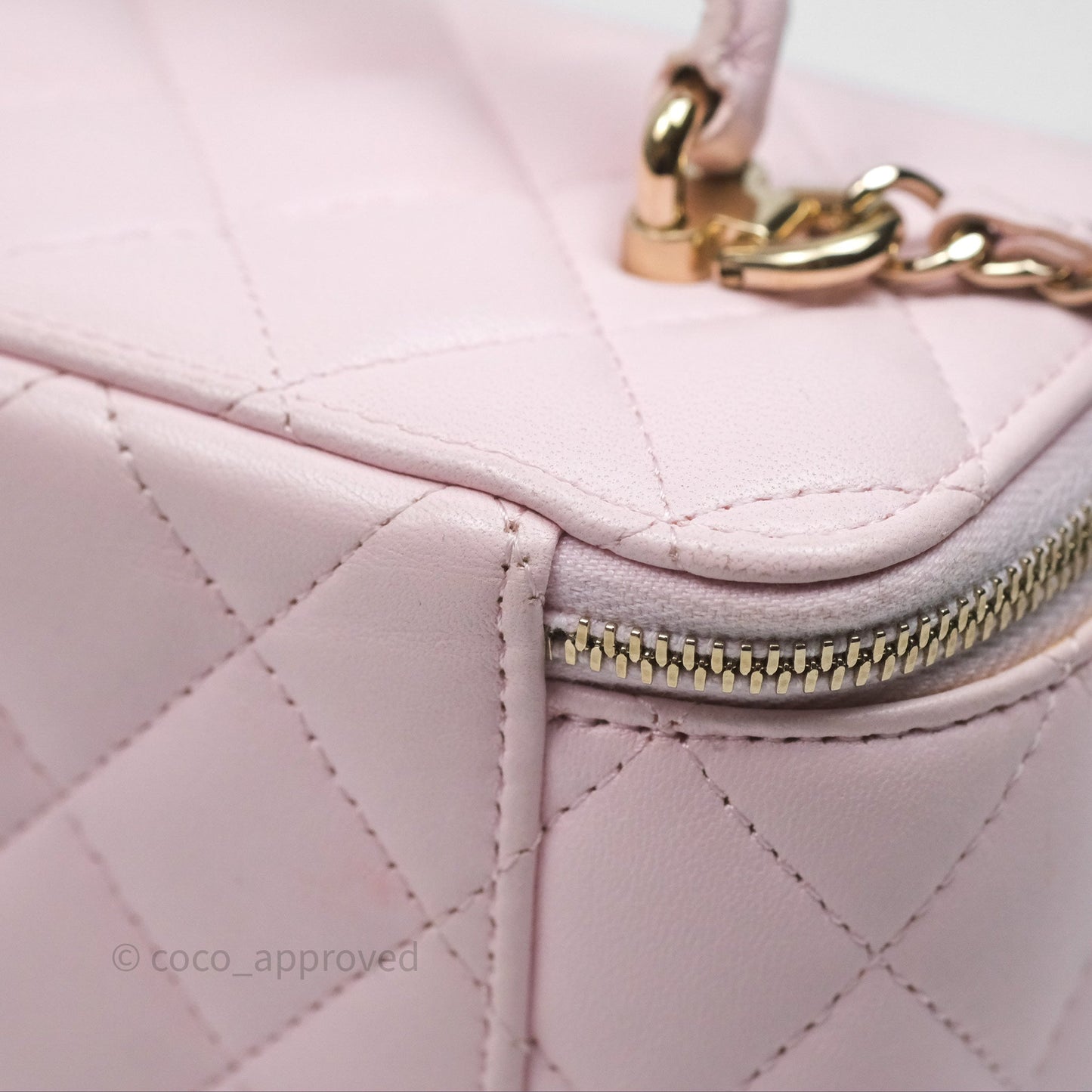 Chanel Vanity Rectangular Top Handle Light Pink Lambskin Gold Hardware