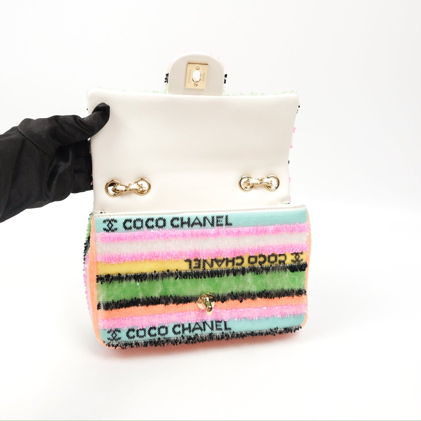 Chanel Mini Sequins Logo Flap Bag Multicolour Gold Hardware 22S