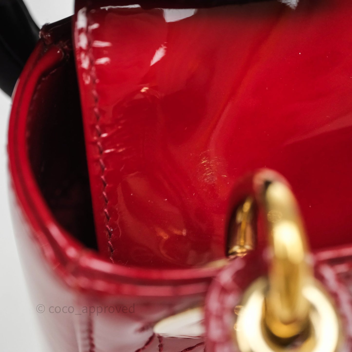 Christian Dior Mini Lady Dior Red Patent Cannage Gold Hardware