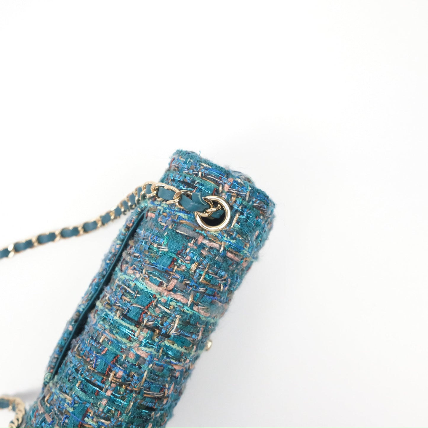 Chanel Mini Rectangular Flap Teal Tweed Gold Hardware