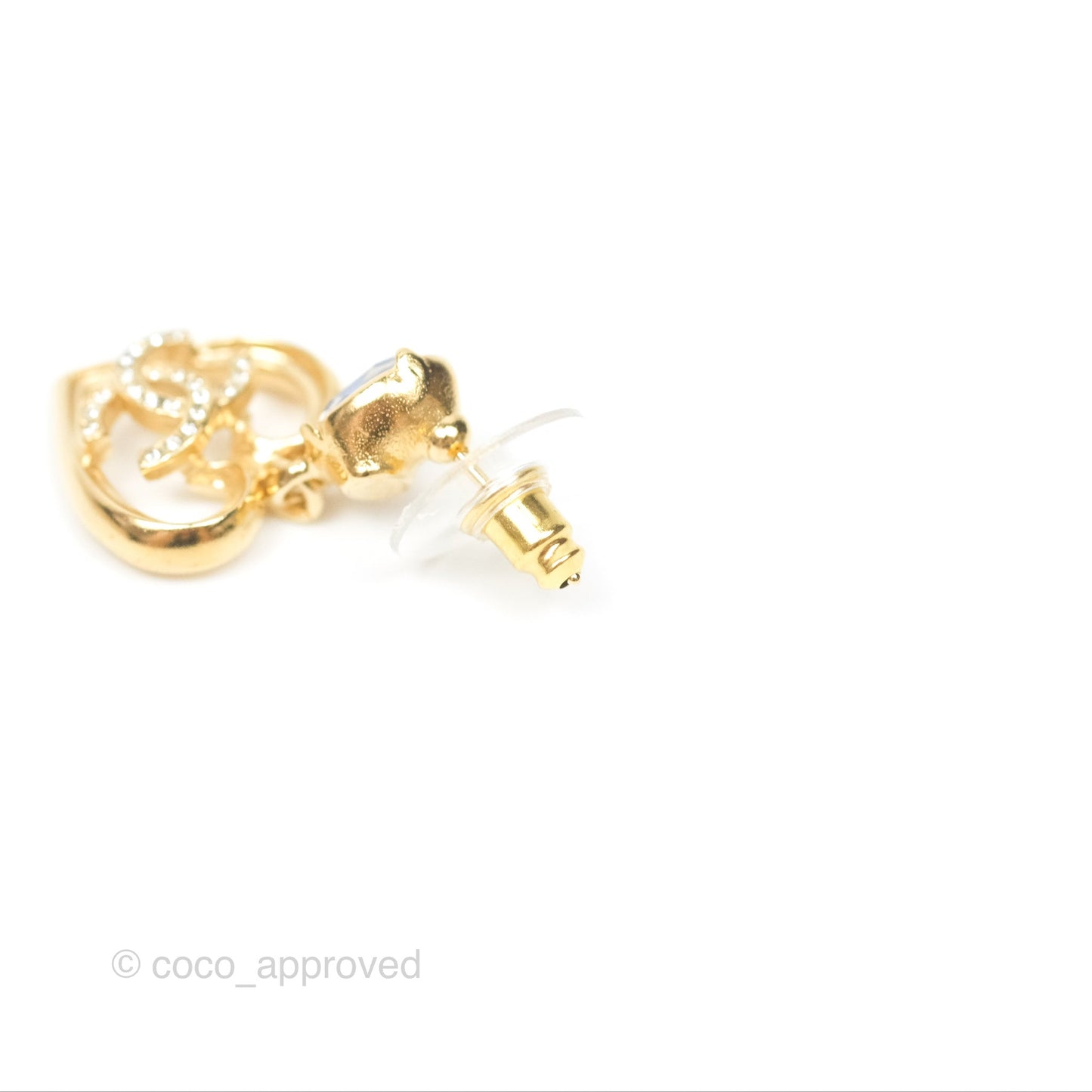 Chanel Oval Blue Resin Heart CC Drop Earrings Gold Tone 23C