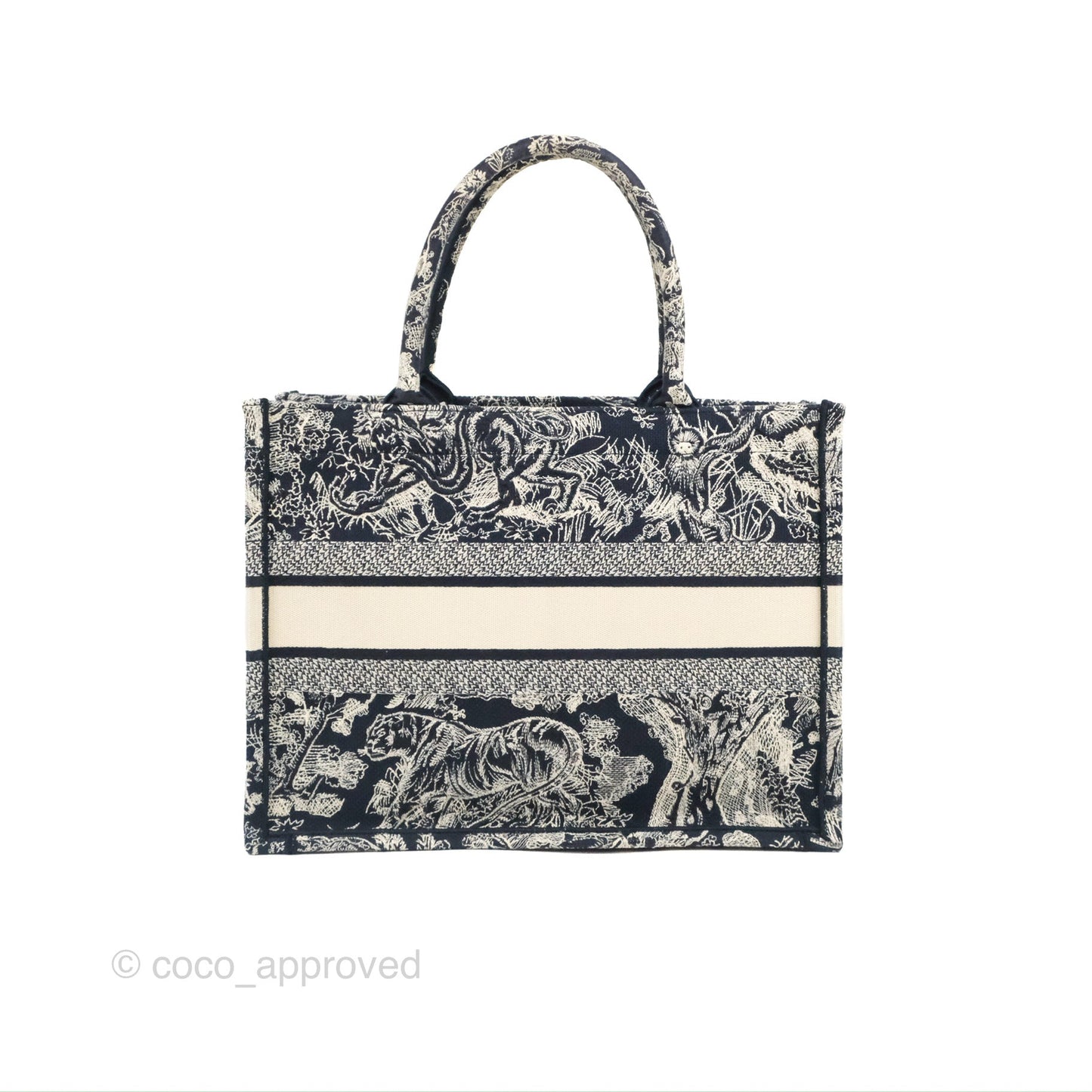 Christian Dior Embroidered Toile De Jouy Small Canvas Book Tote Navy