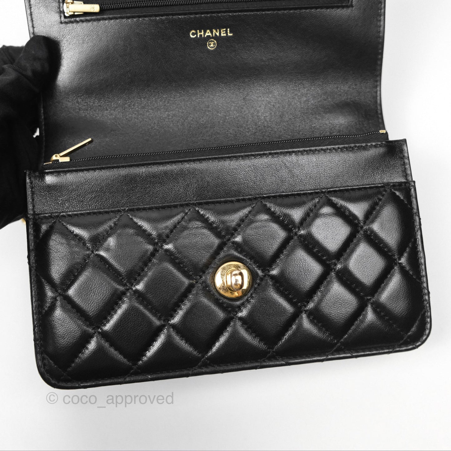 Chanel Quilted Dynasty Wallet on Chain WOC Black Shiny Lambskin Gold Hardware