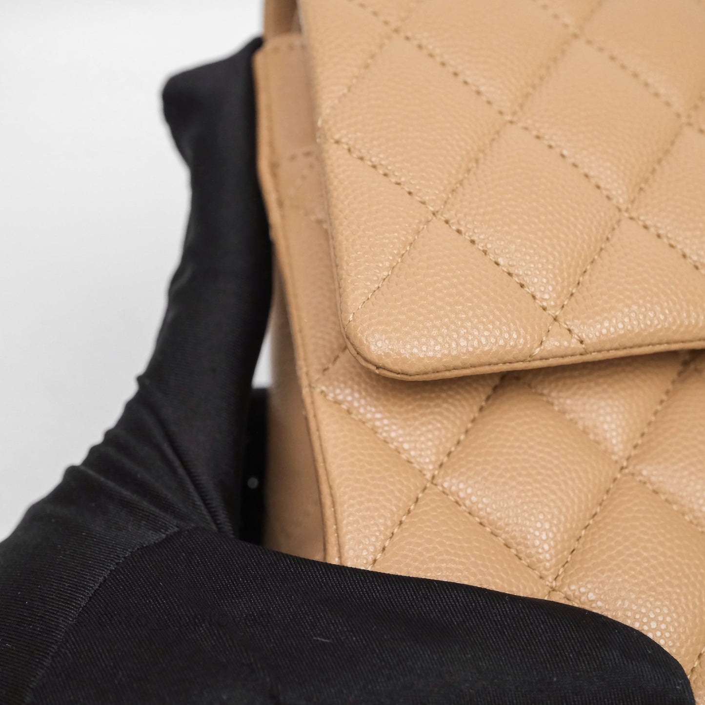 Chanel Classic M/L Medium Flap Quilted Dark Beige Caviar Gold Hardware
