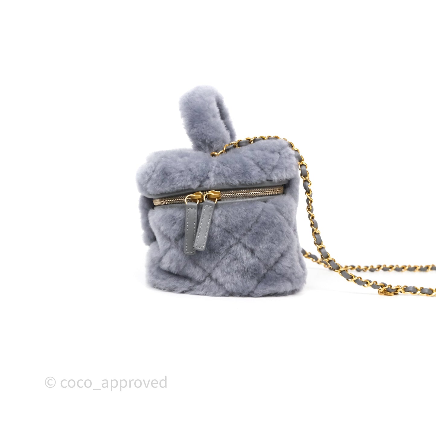 Chanel Vanity Case Grey Shearling Lambskin Gold Hardware 22A