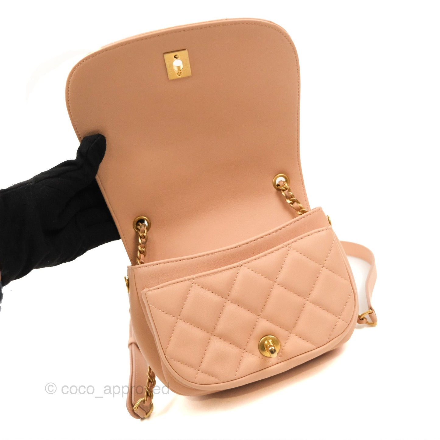 Chanel Messenger Bag Beige Pink Calfskin Aged Gold Hardware