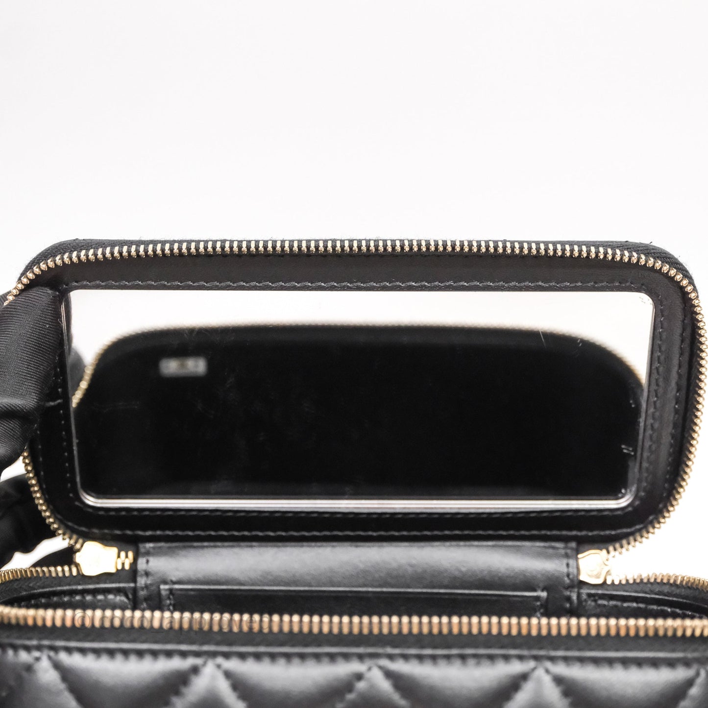 Chanel Vanity Rectangular Metal Top Handle Black Lambskin Aged Gold Hardware