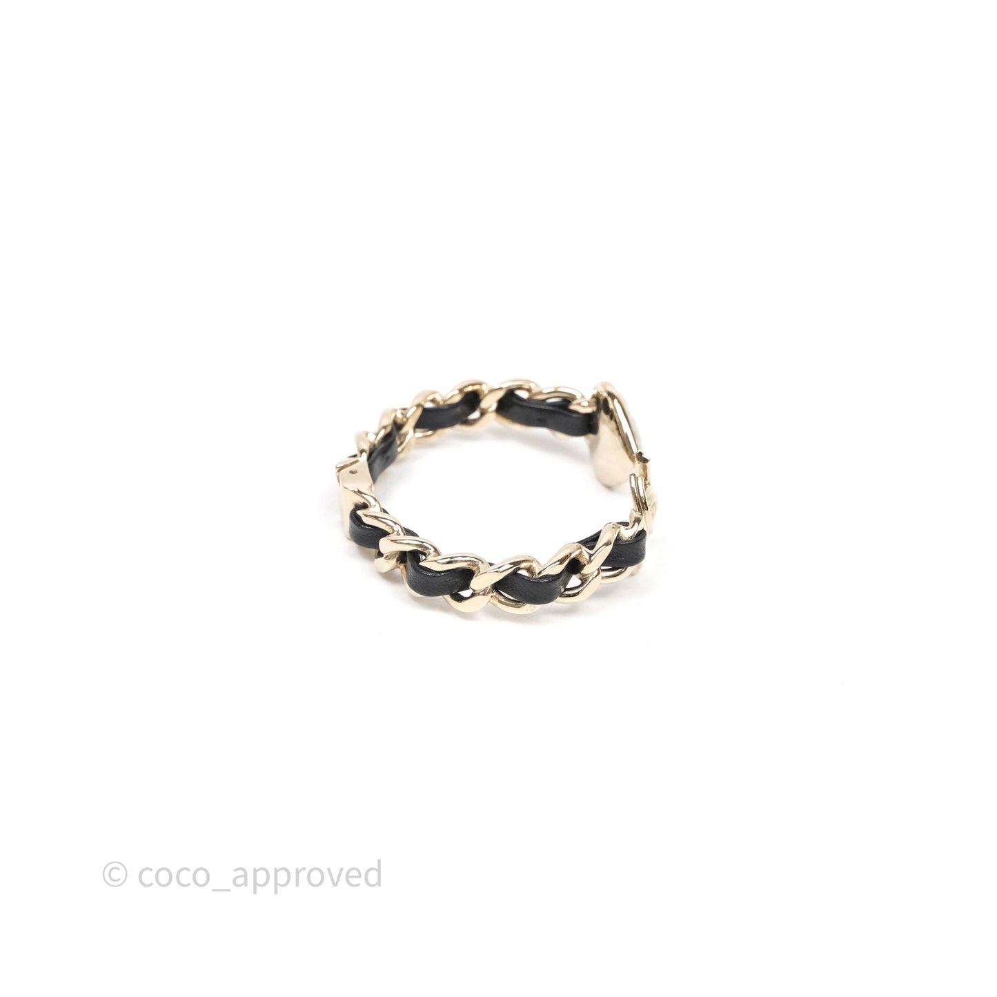 Chanel CC Black Leather Heart Bracelet Gold Tone 22C
