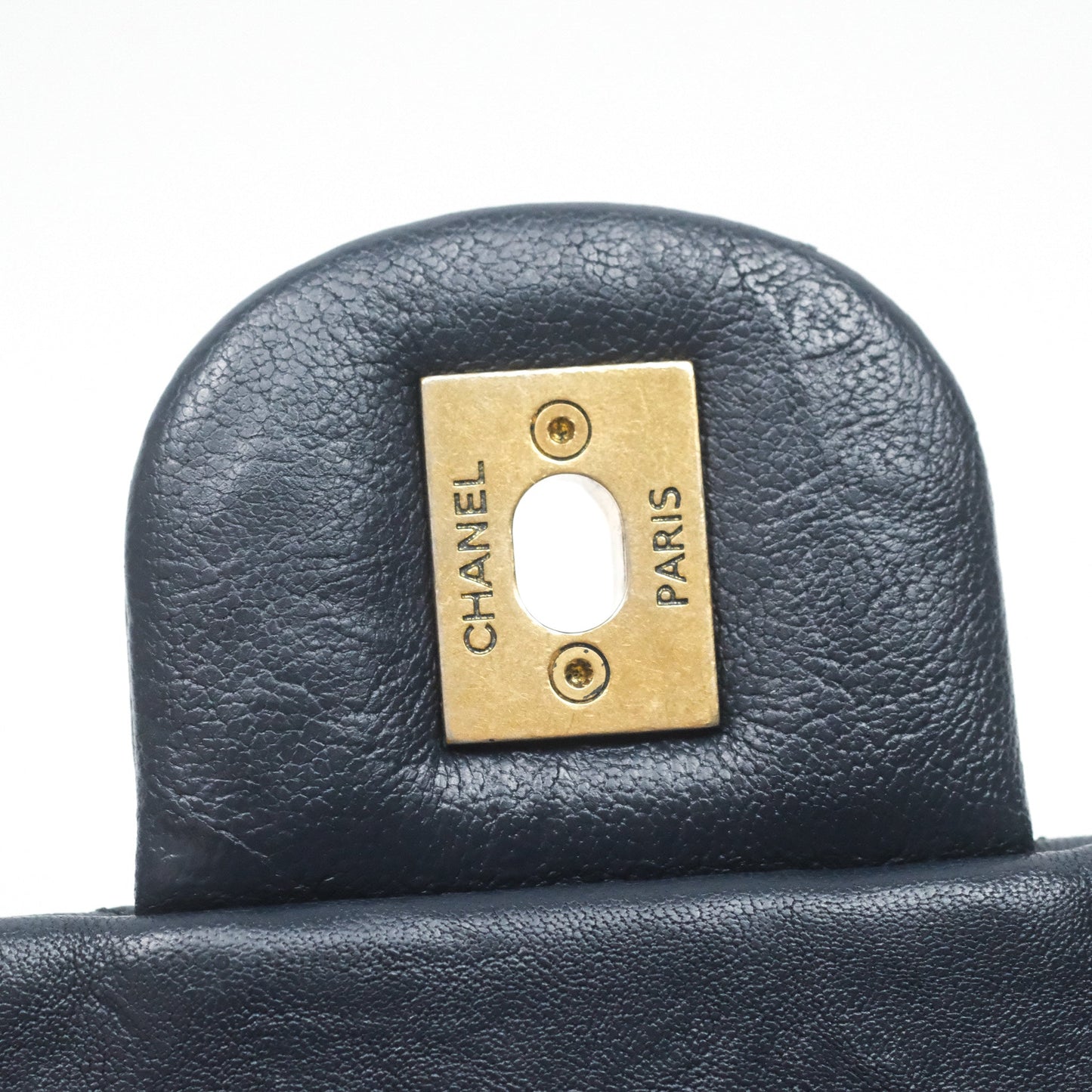 Chanel Medium Chevron Surpique Flap Navy Calfskin Aged Gold Hardware
