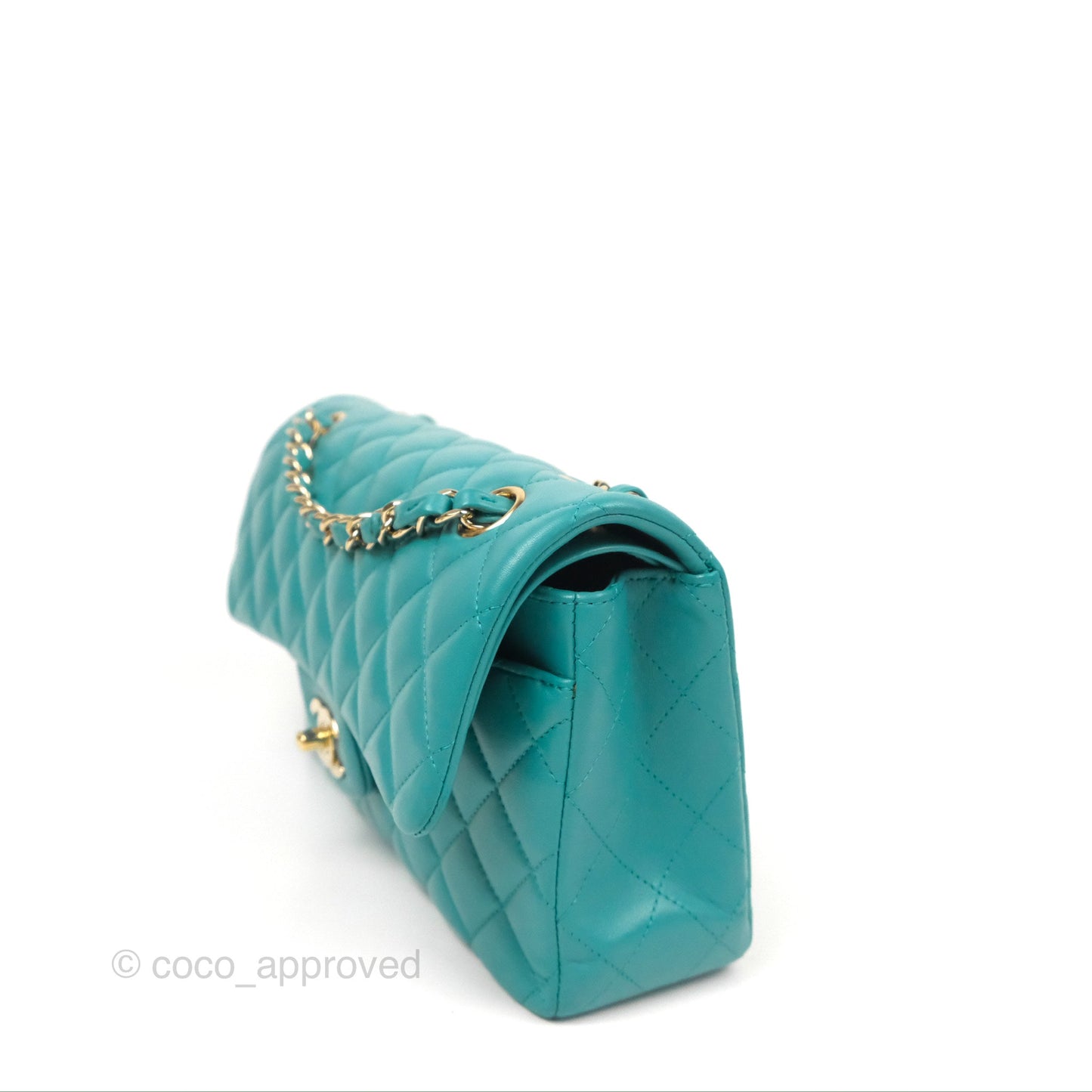 Chanel Small Classic Quilted Flap Turquoise Lambskin Gold Hardware