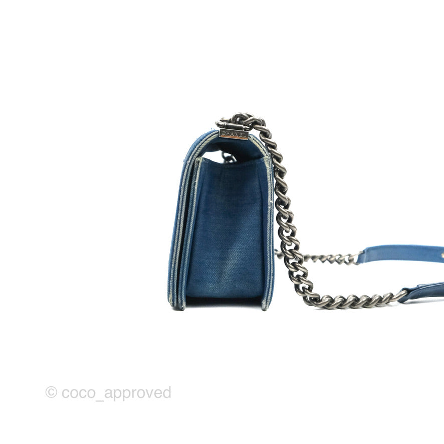 Chanel Medium Boy Blue Denim Tweed Ruthenium Hardware