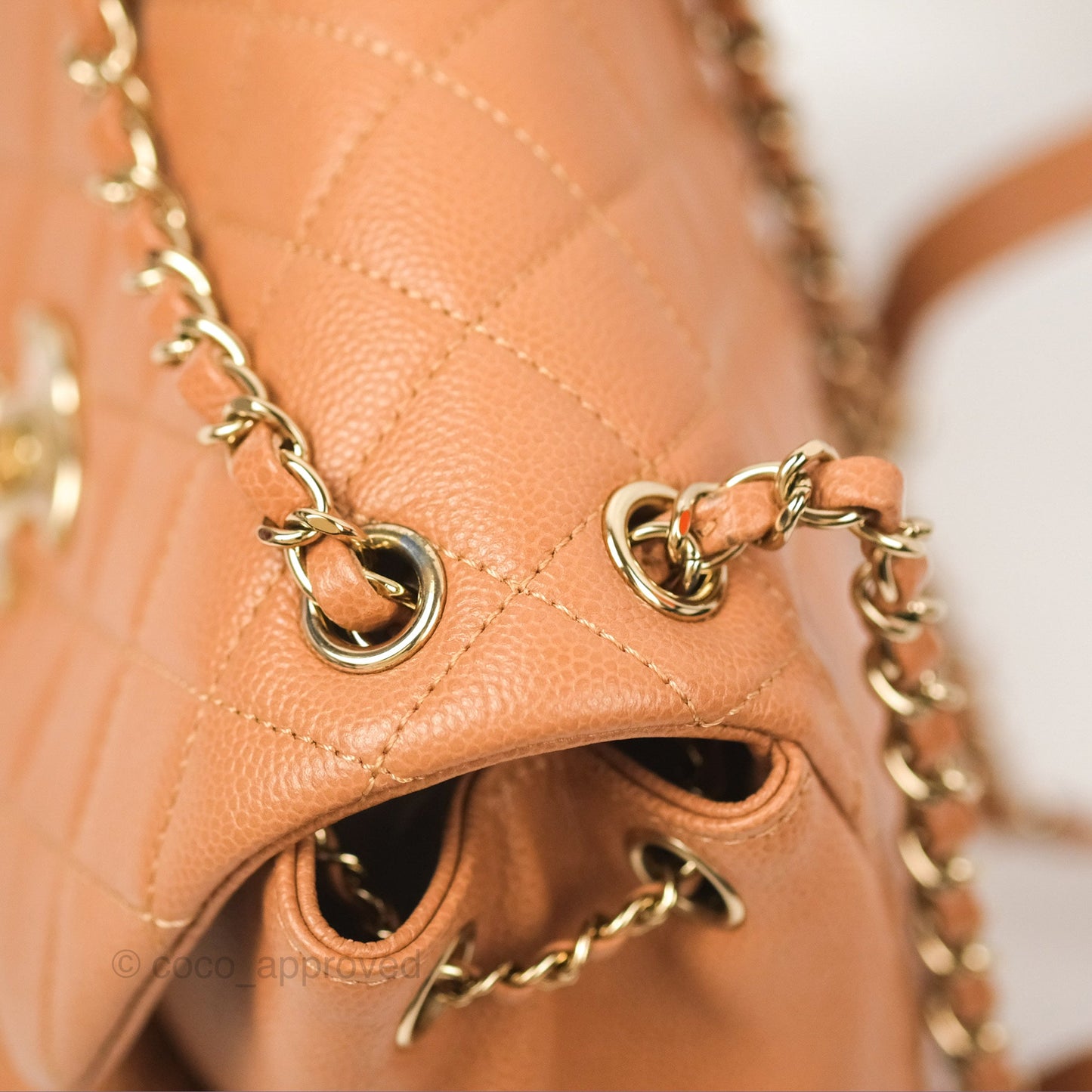 Chanel Duma Backpack Medium Dark Caramel Beige Caviar Gold Hardware