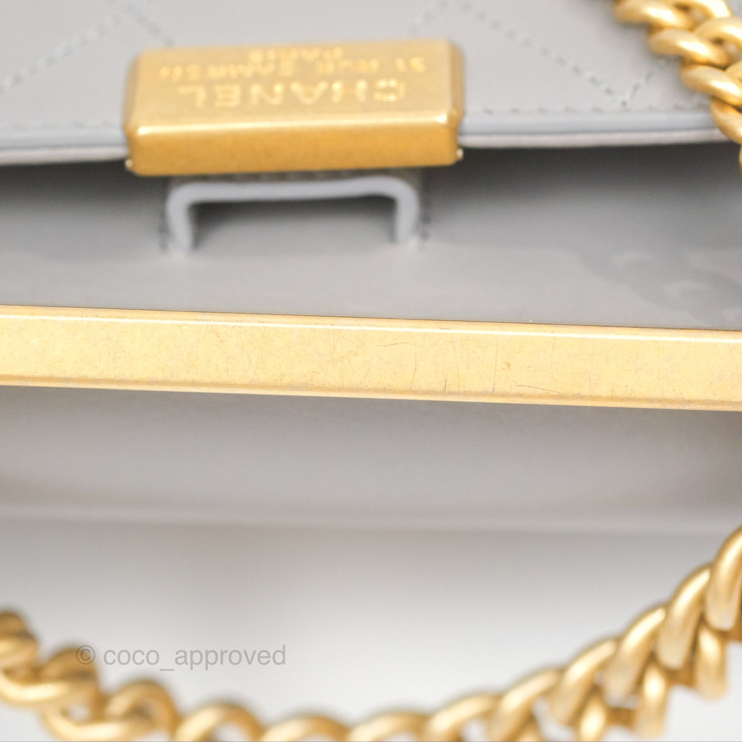 Chanel Small Quilted Coco Luxe Flap Bag Grey Calfskin Aged Gold Hardware