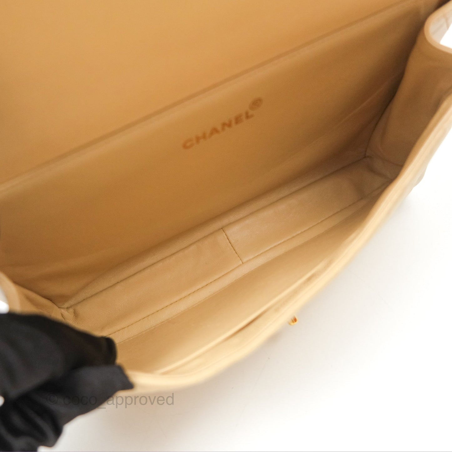 Chanel Vintage Double Sided Flap Bag Quilted Beige Lambskin Gold Hardware