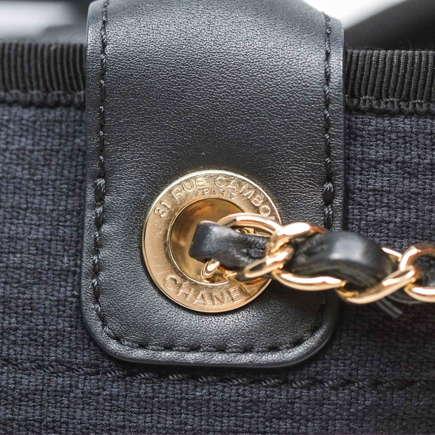 Chanel Medium Canvas Deauville Tote Navy Gold Hardware