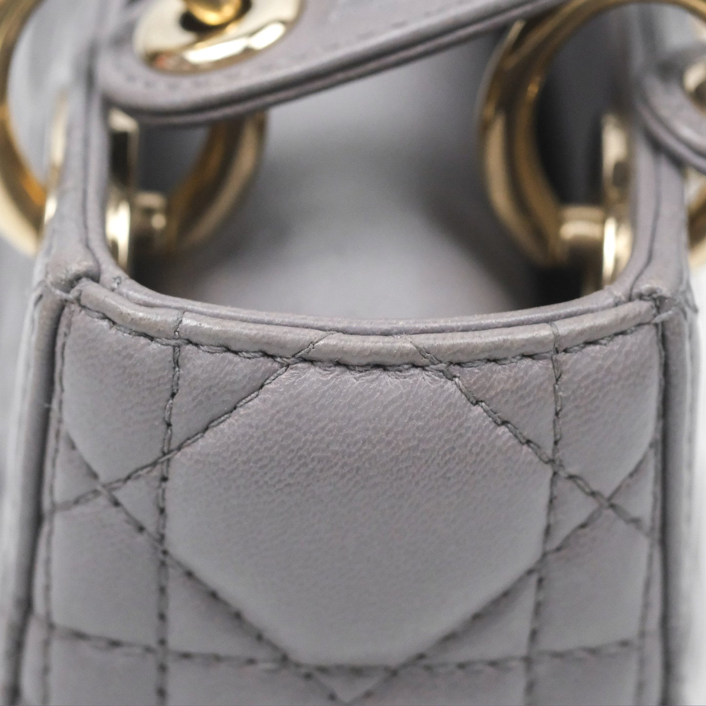 Christian Dior Mini Lady Dior Grey Lambskin Cannage Gold Hardware