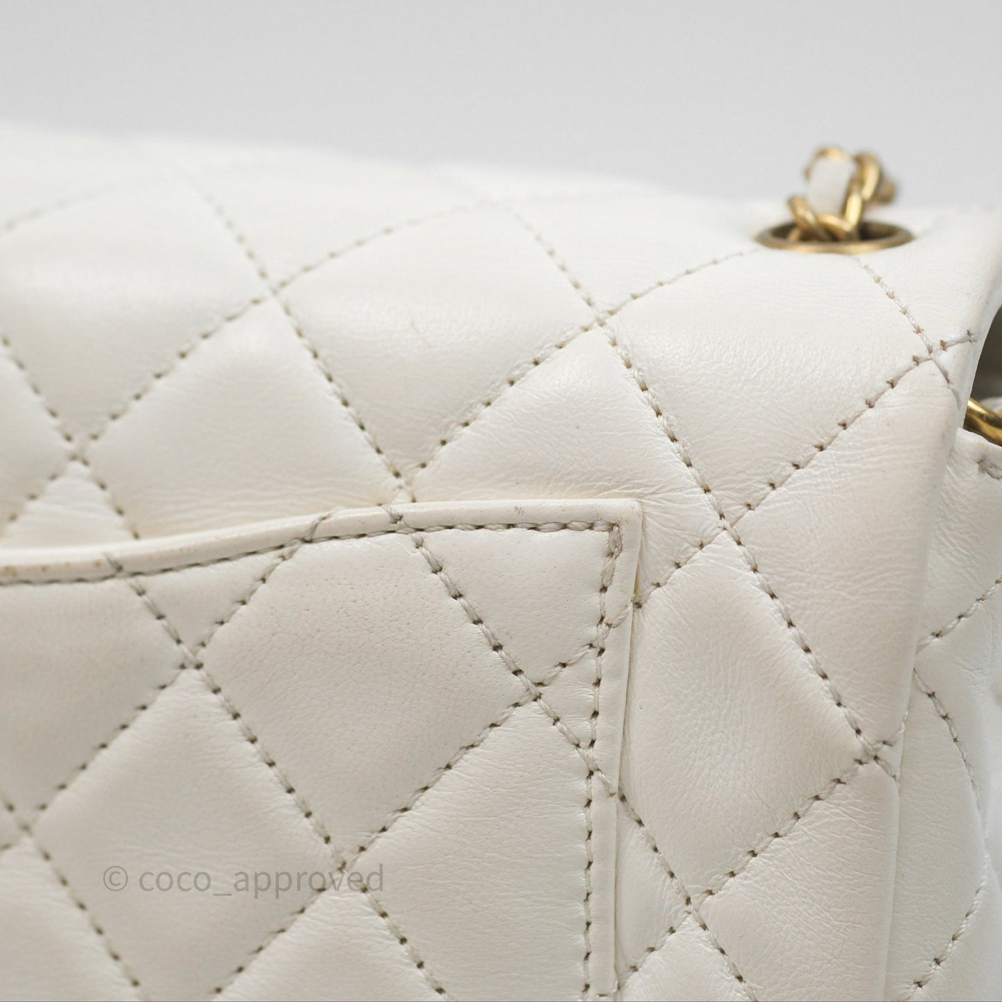 Chanel Mini Rectangular Pearl Crush Quilted White Lambskin Aged Gold Hardware
