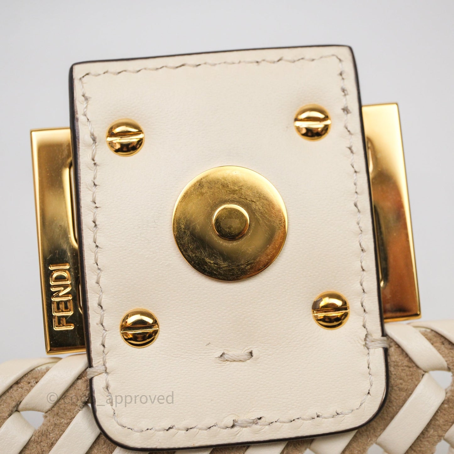 Fendi Braided Leather Baguette Bag Ivory Gold Hardware
