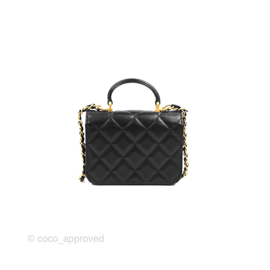 Chanel Mini Handle Flap Coin Purse With Chain Black Lambskin Gold Hardware