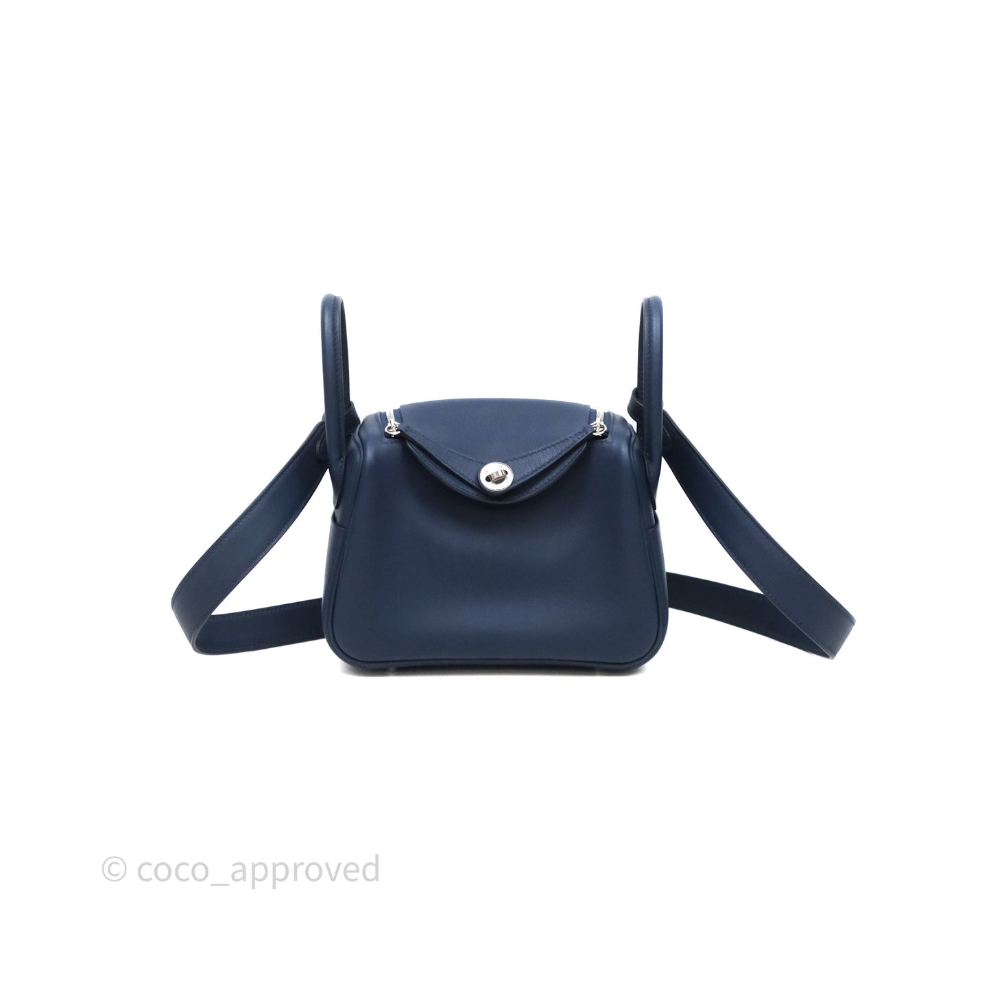 Hermès Mini Lindy II 20 Bleu Navy 7U / Rouge Grenat K1 Swift Palladium Hardware