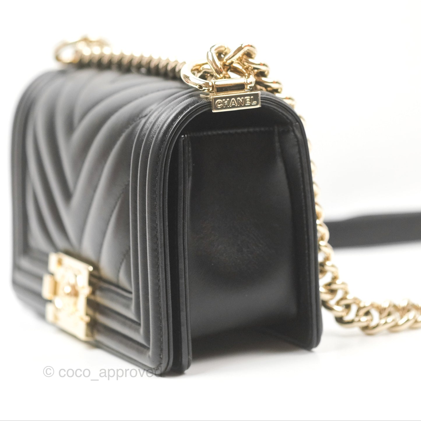 Chanel Small Boy Chevron Black Lambskin Gold Hardware