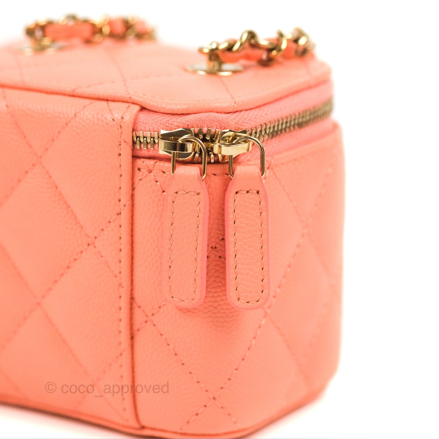 Chanel Mini Vanity With Chain Coral Pink Caviar Gold Hardware