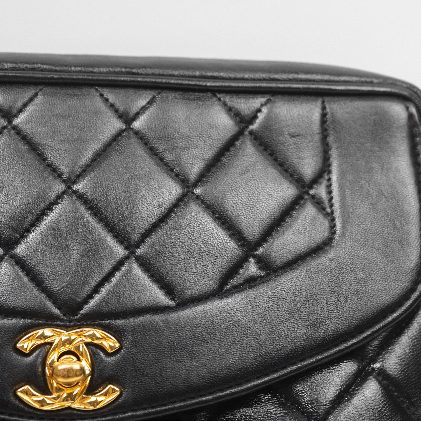 Chanel Vintage Diana Fringe Camera Bag Black Lambskin 24K Gold Hardware