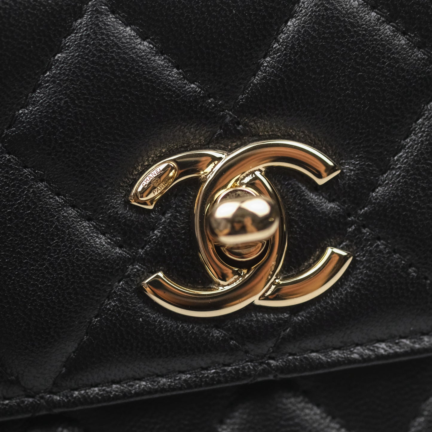 Chanel Mini Quilted Trendy CC Card Holder With Chain Black Lambskin Gold Hardware