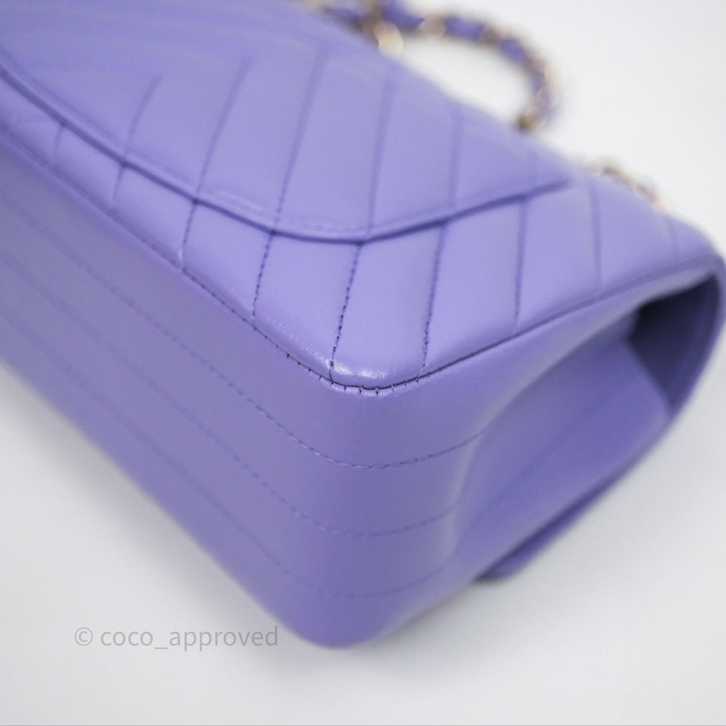 Chanel Quilted Mini Rectangular Chevron Purple Lambskin Gold Hardware