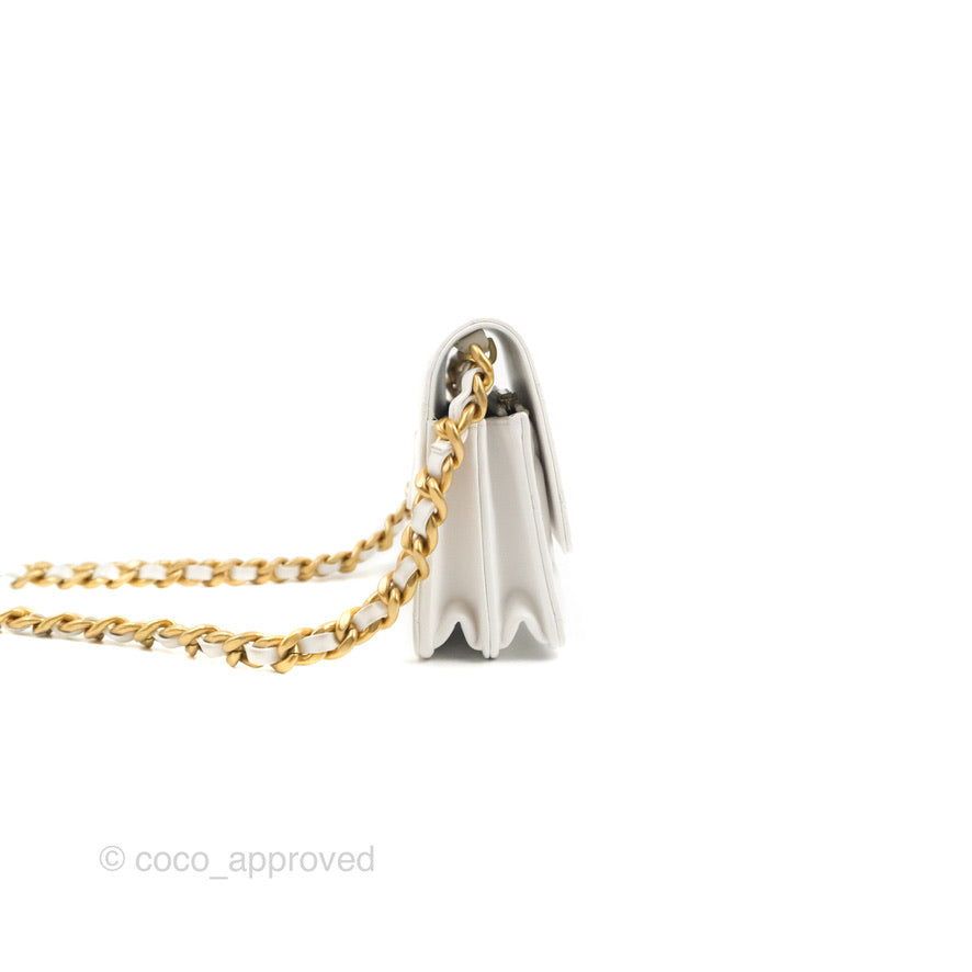 Chanel Mini Resin Chain Wallet on Chain WOC White Lambskin Gold Hardware