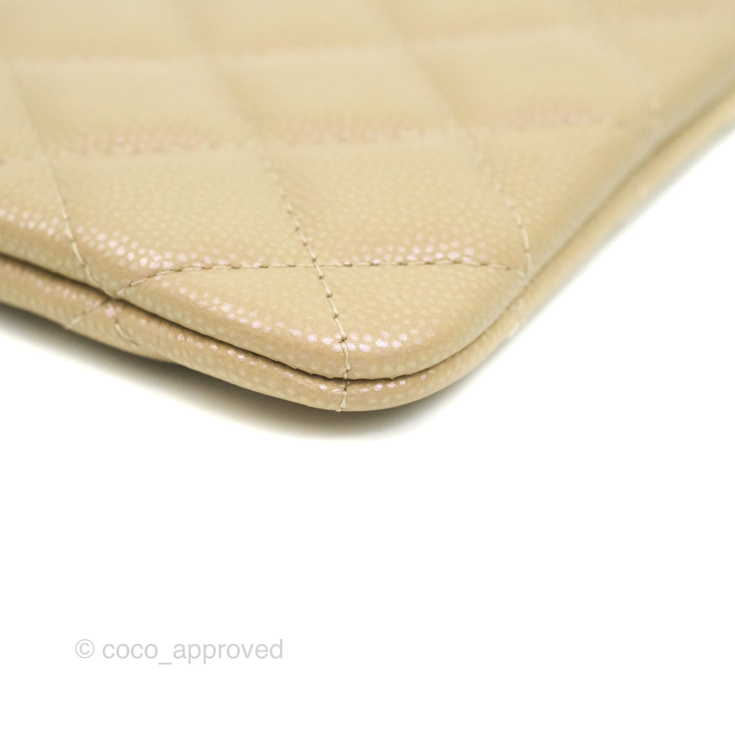 Chanel Mini Quilted O Case Iridescent Beige Caviar Gold Hardware 21S
