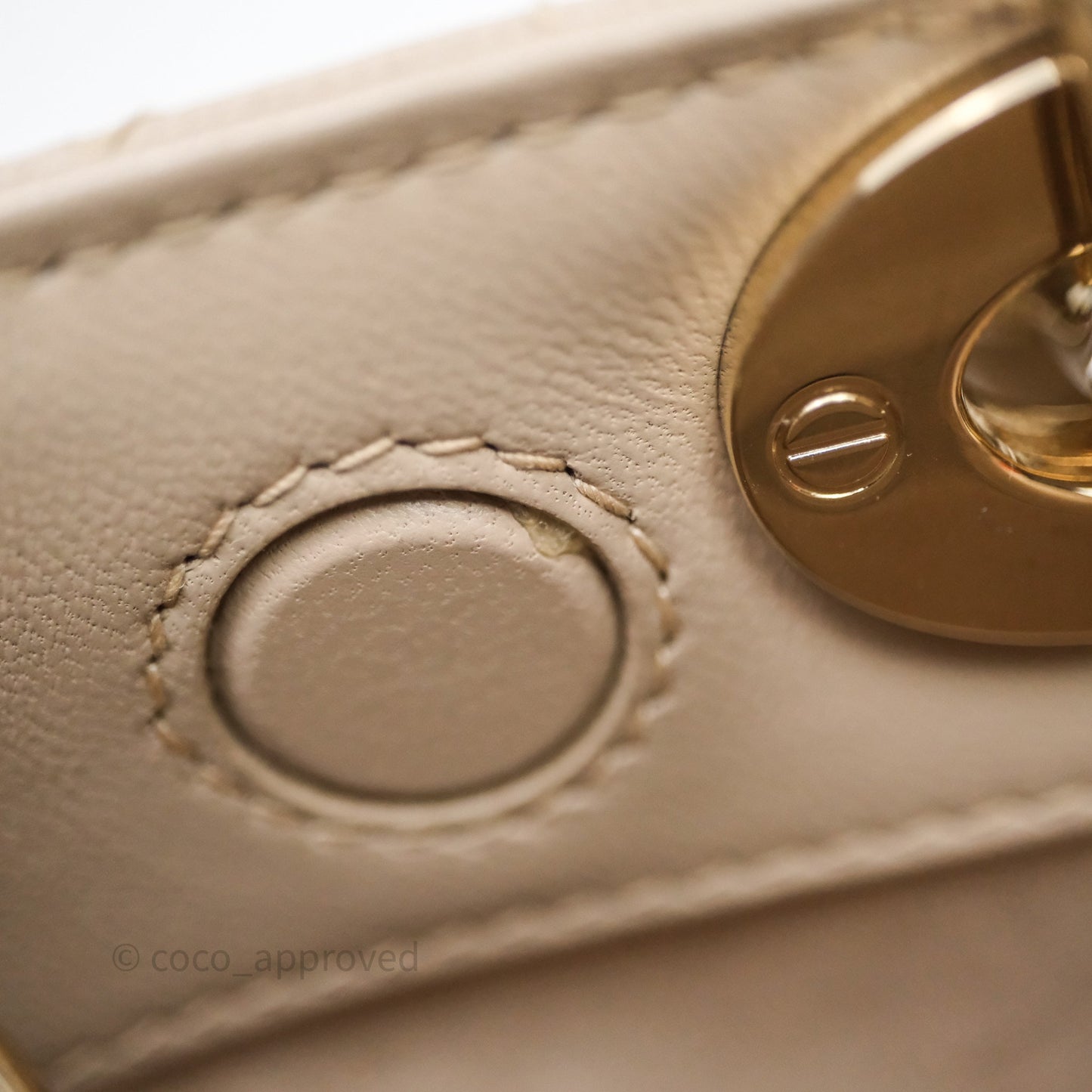 Christian Dior Small Lady D-Joy Powder Beige Cannage Lambskin Gold Hardware