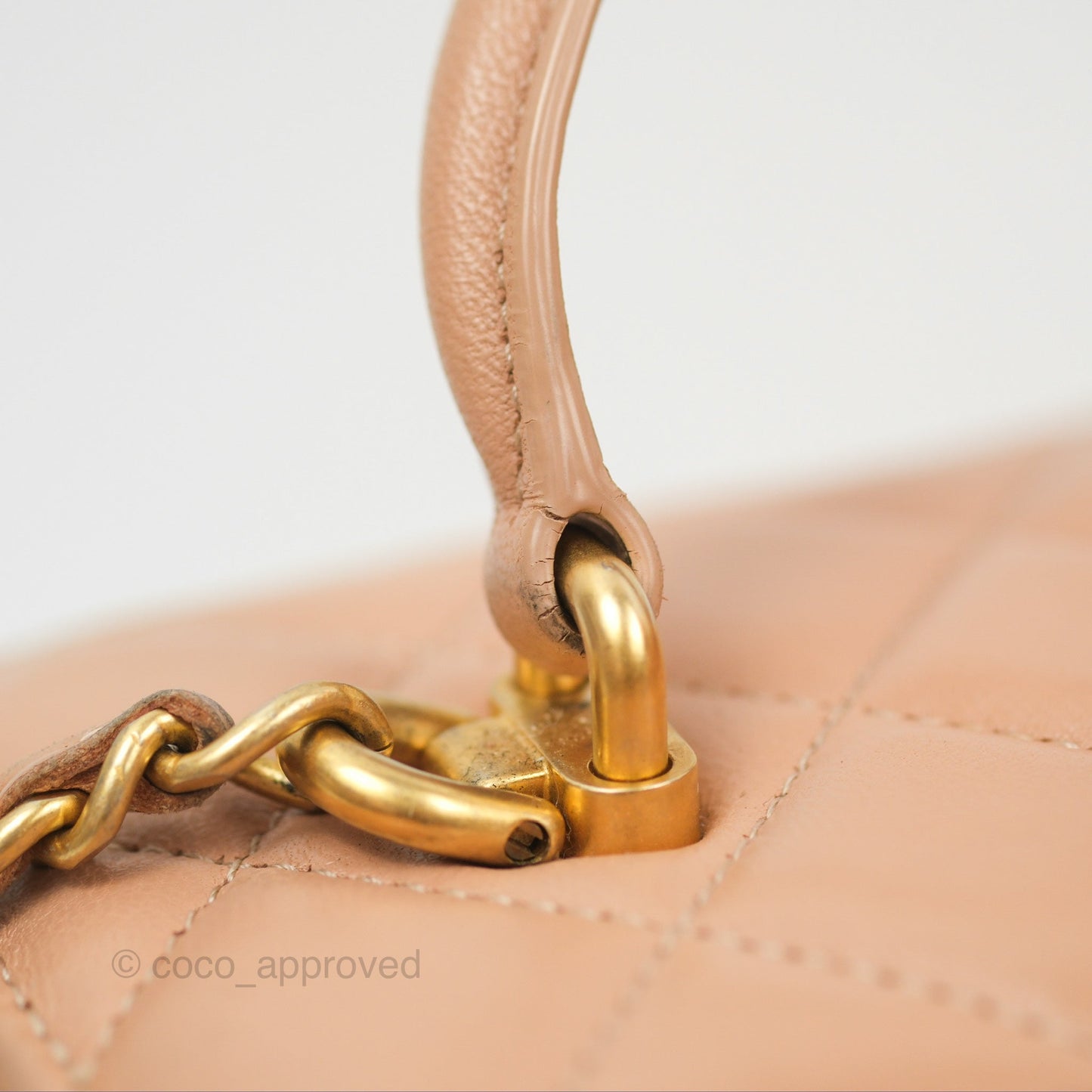 Chanel Vanity Rectangular Top Handle Beige Lambskin Aged Gold Hardware